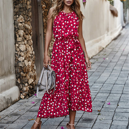 Vestido largo sin mangas con cuello redondo