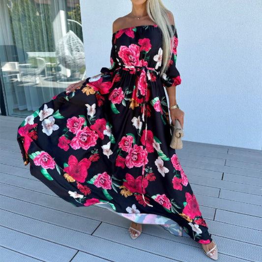 Vestido de fiesta con cuello oblicuo