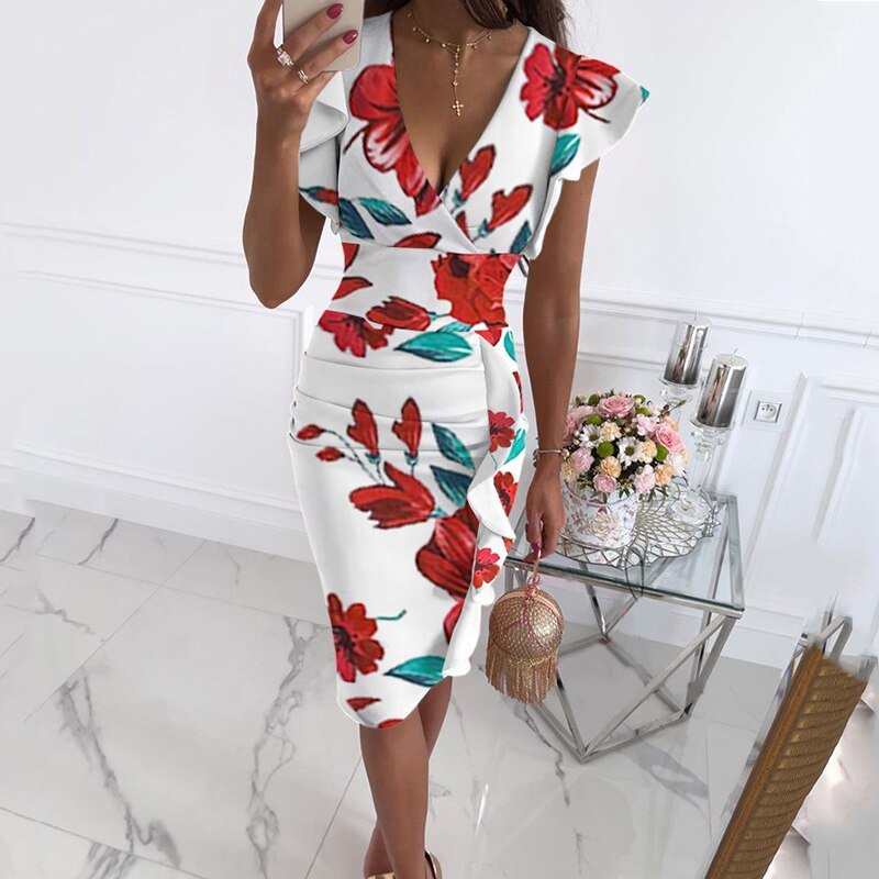Dressia - vestido con mangas de volantes y escote en V