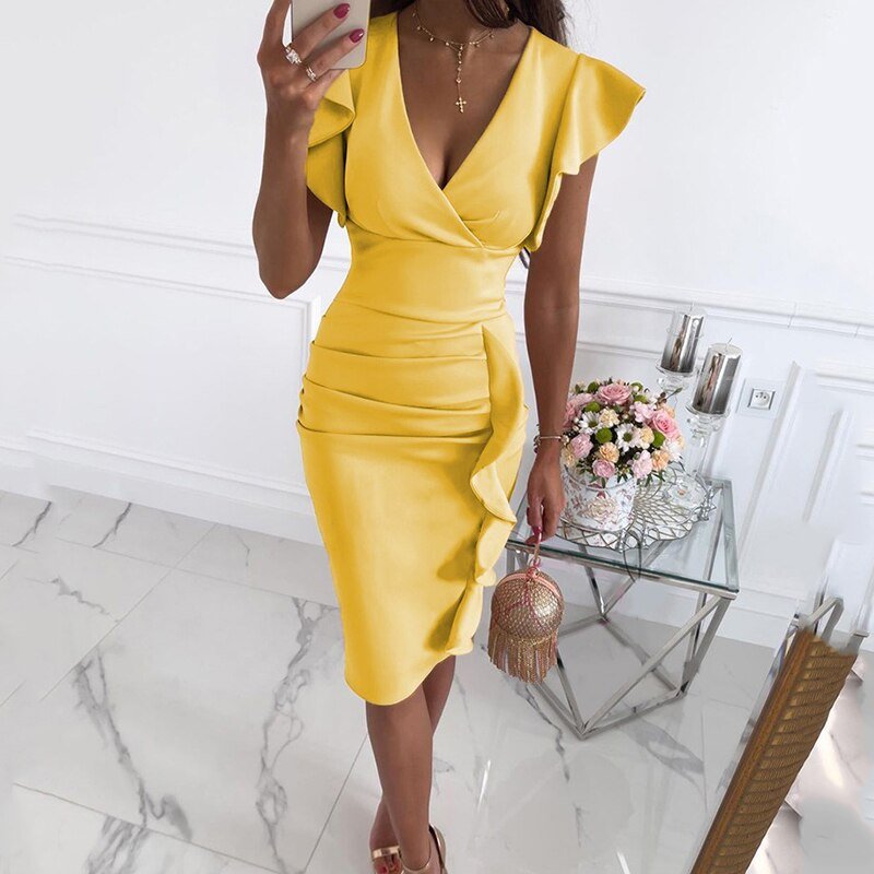 Dressia - vestido con mangas de volantes y escote en V