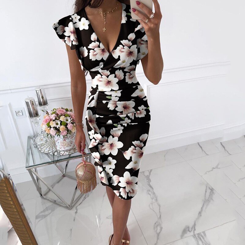 Dressia - vestido con mangas de volantes y escote en V
