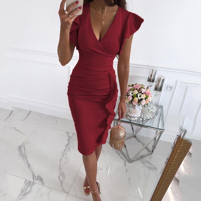 Dressia - vestido con mangas de volantes y escote en V