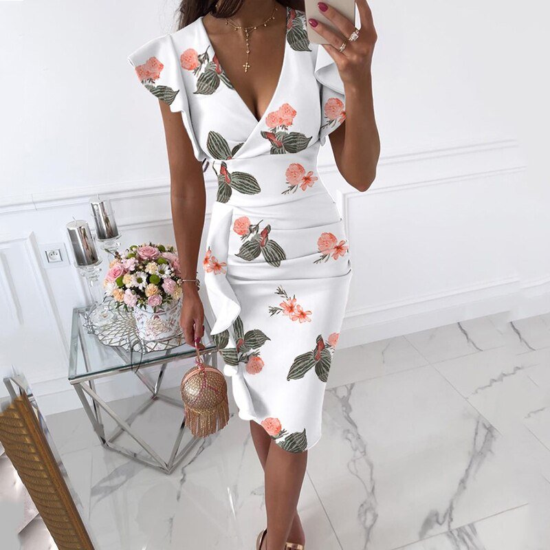 Dressia - vestido con mangas de volantes y escote en V